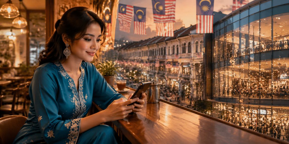 Woman in baju kurung from Ipoh using a mobile casino for Baccarat