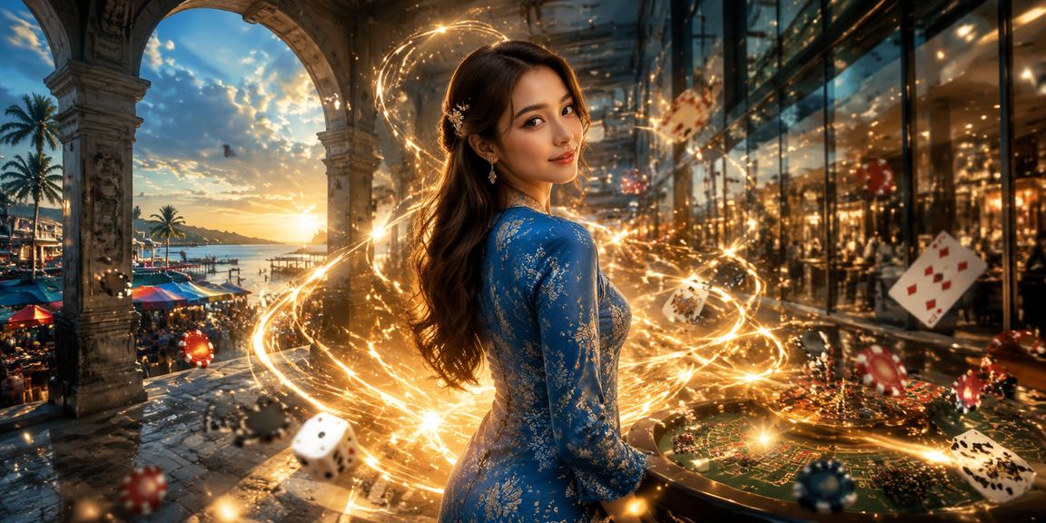 A Malaysian woman in baju kurung playing Baccarat on an online casino platform